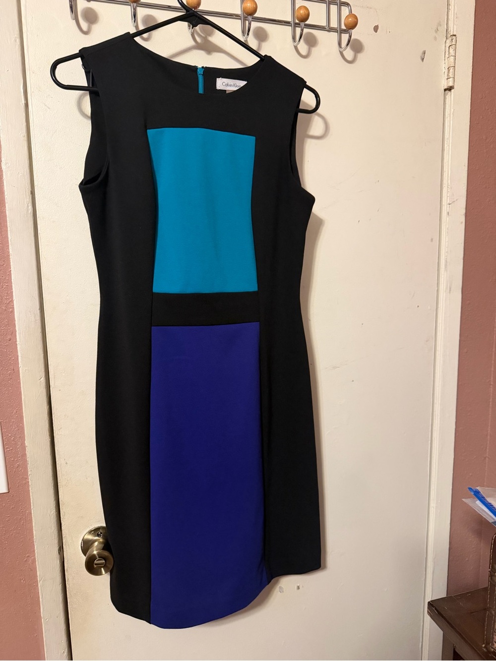 Calvin Klein Black Sheath Dress with Teal and Cobalt Panels